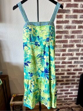 Green & Blue Sleeveless Summer Floral Hawaiian Midi Dress by Madison Leigh Sz 10